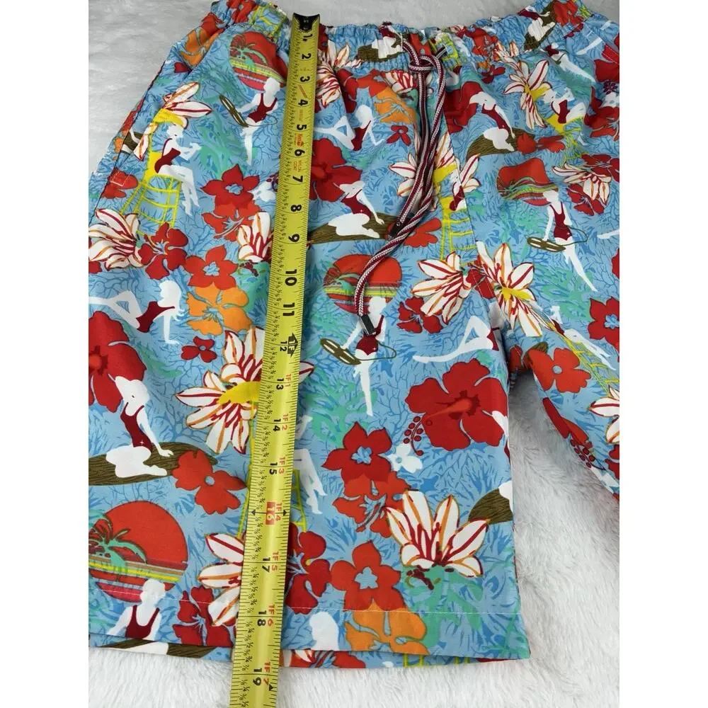 Peter Millar Mens M Floral Swim Trunks Blue Tropical Board Shorts Mesh Lined